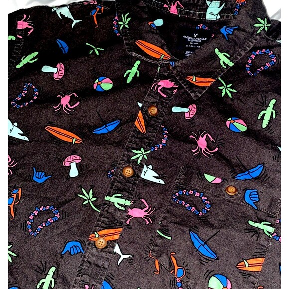 American Eagle Outfitters Classic Fit Button Down XXL Festive Party Theme Print - Picture 3 of 5